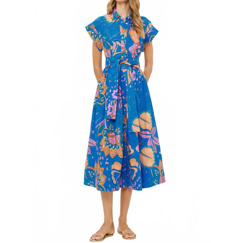 NEW OLIPHANT belted shirt dress in antico blue